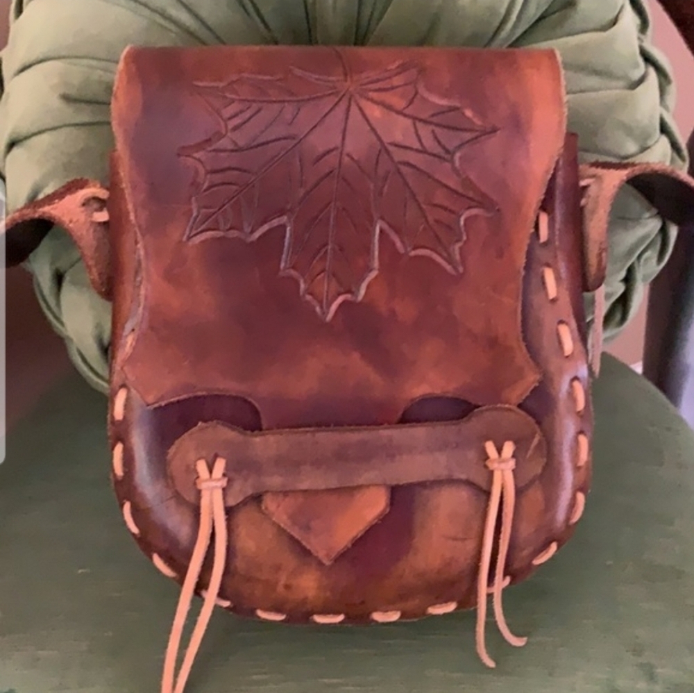 NEW Handmade Artisan Tooled Leather Bag Leaf Design
